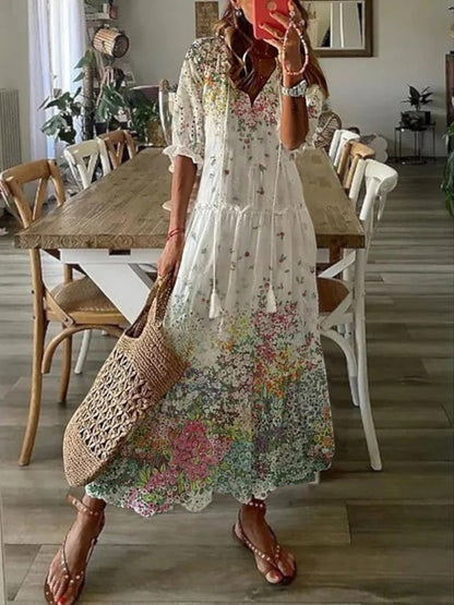 Boho vintage V-neck summer dress for women | Sophia
