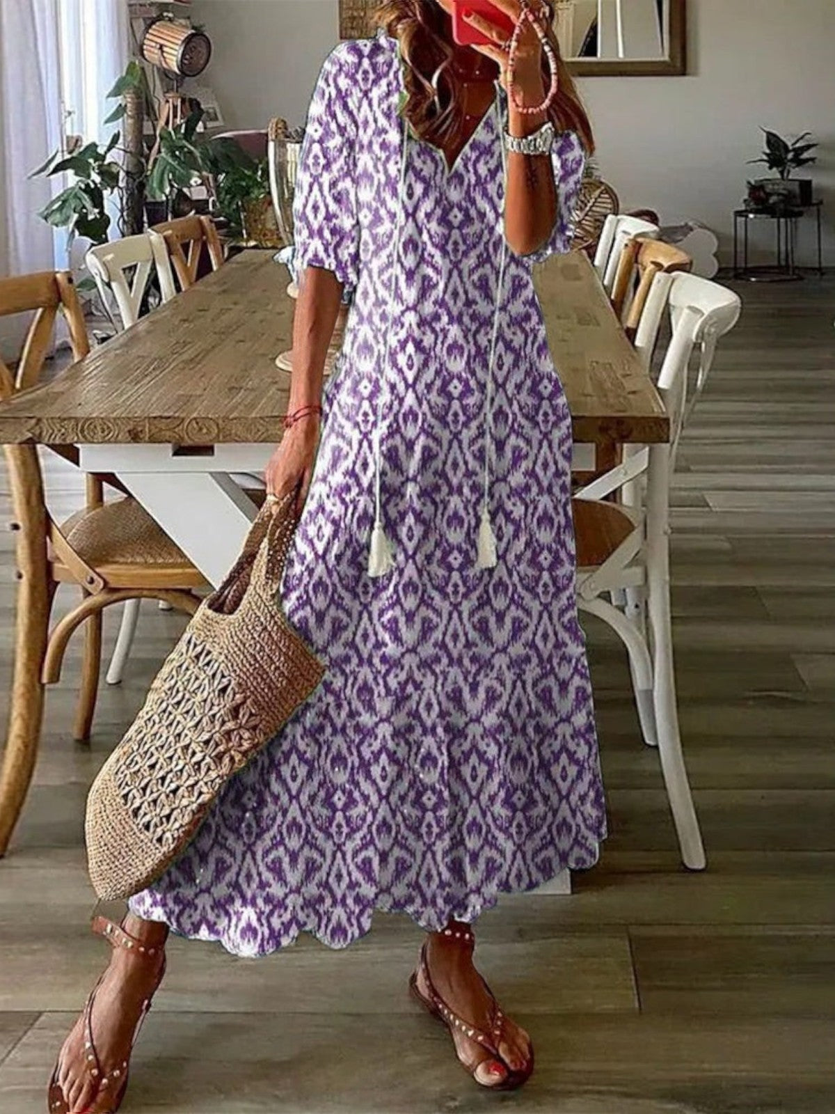 Boho vintage V-neck summer dress for women | Sophia