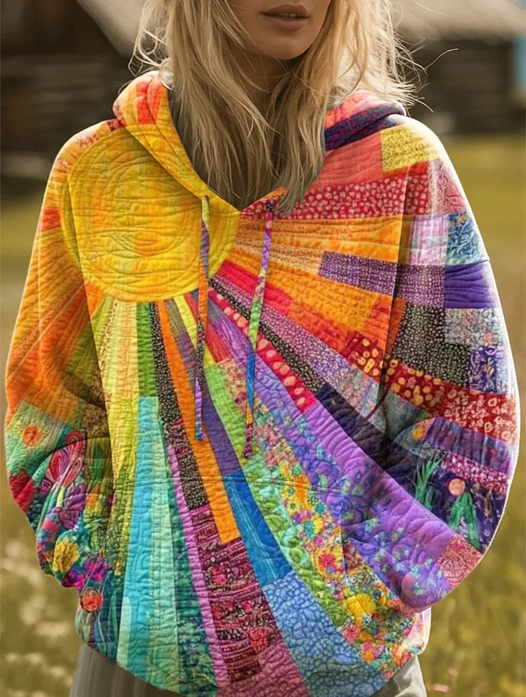 Comfortable hoodie with patchwork-inspired design for women | Klyra