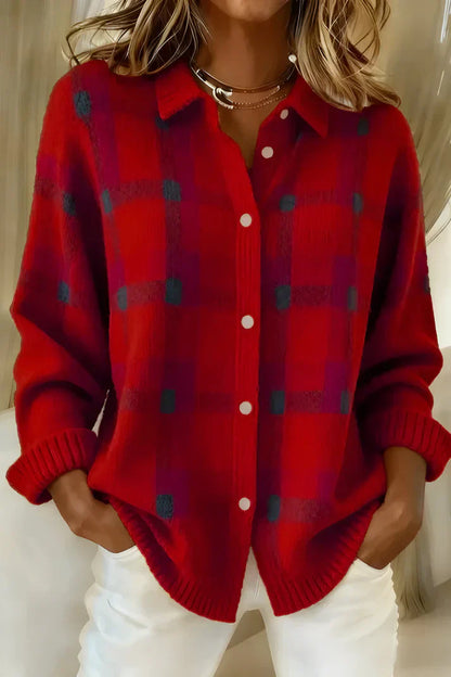 Classic plaid knit everyday cardigan for women | Denise -2