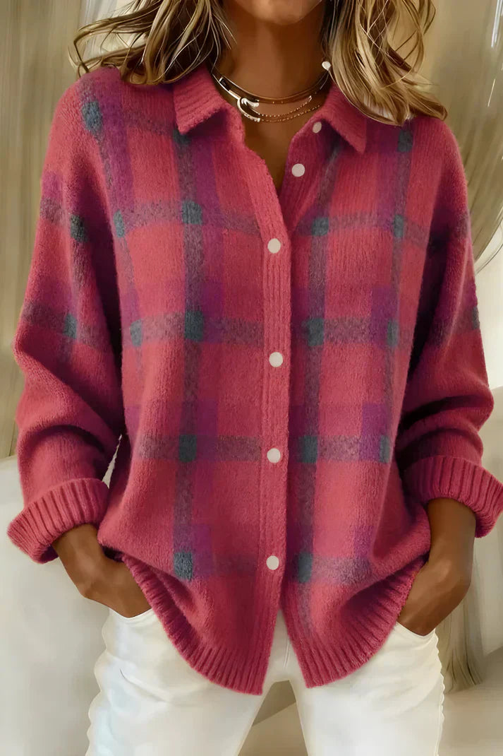 Classic plaid knit everyday cardigan for women | Denise -5