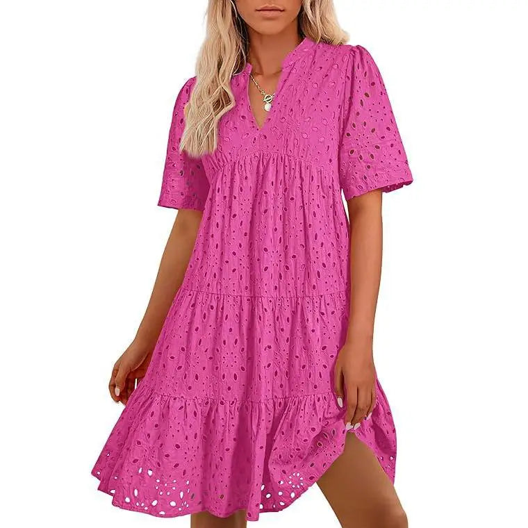 Chic hollow-out lace ruffle mini dress for women | Cosima -4
