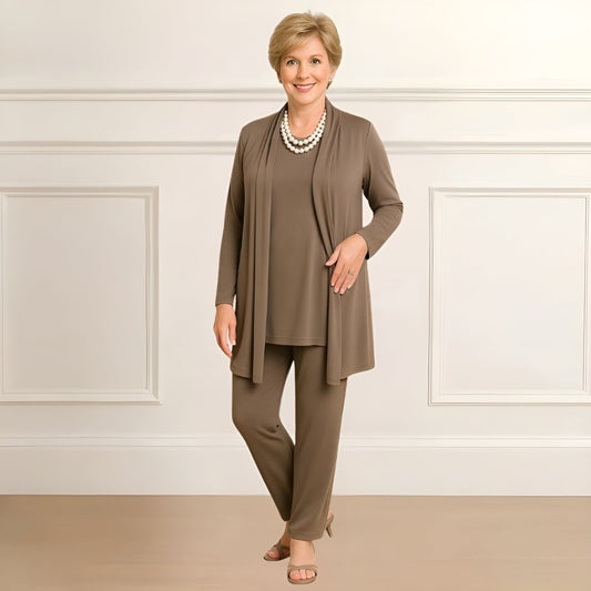Three-piece cardigan, top and pants set for women | Rosy