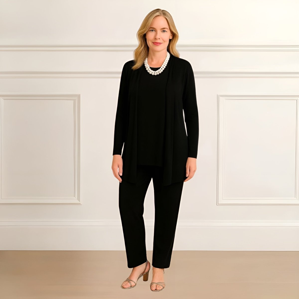 Three-piece cardigan, top and pants set for women | Rosy