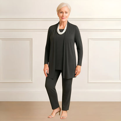Three-piece cardigan, top and pants set for women | Rosy