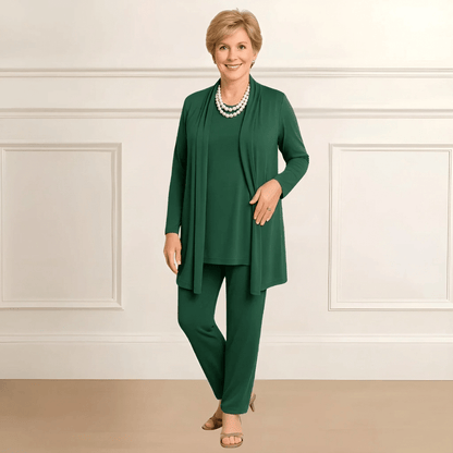 Three-piece cardigan, top and pants set for women | Rosy
