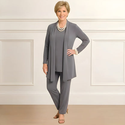 Three-piece cardigan top trousers set for women | Rosy -6