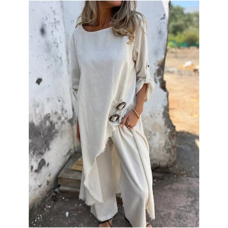 Stylish cotton-linen two-piece dress trousers for women | Elara -5
