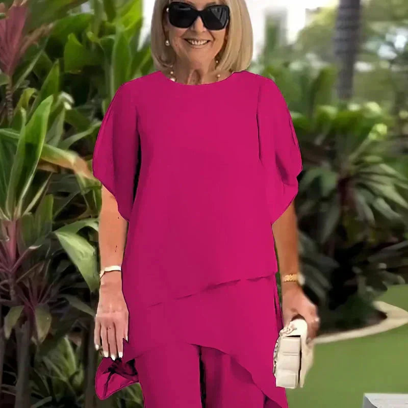 Chic irregular top and trousers set for women | Herlene -5
