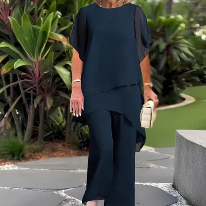 Chic irregular top and trousers set for women | Herlene -1