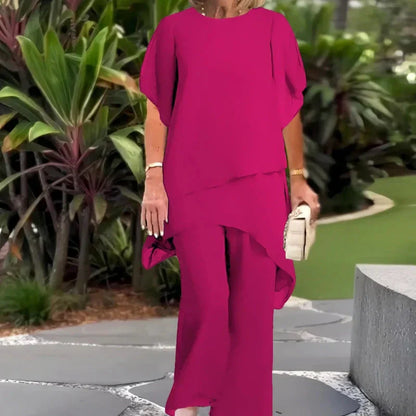 Chic irregular top and trousers set for women | Herlene -4