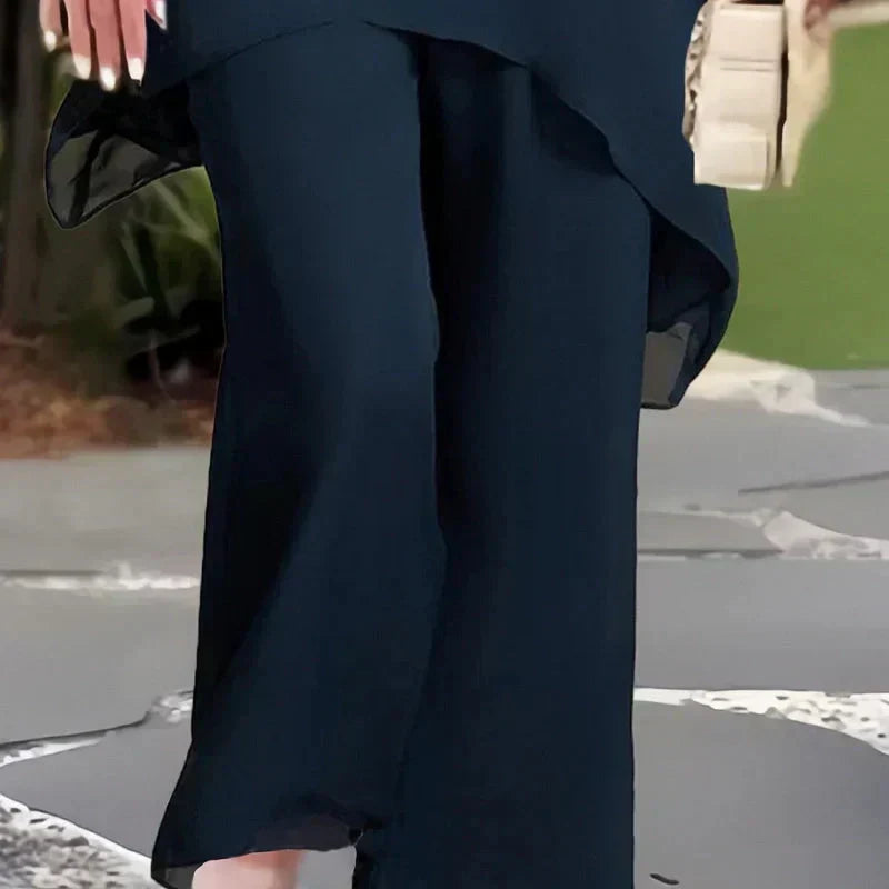 Chic irregular top and trousers set for women | Herlene -3