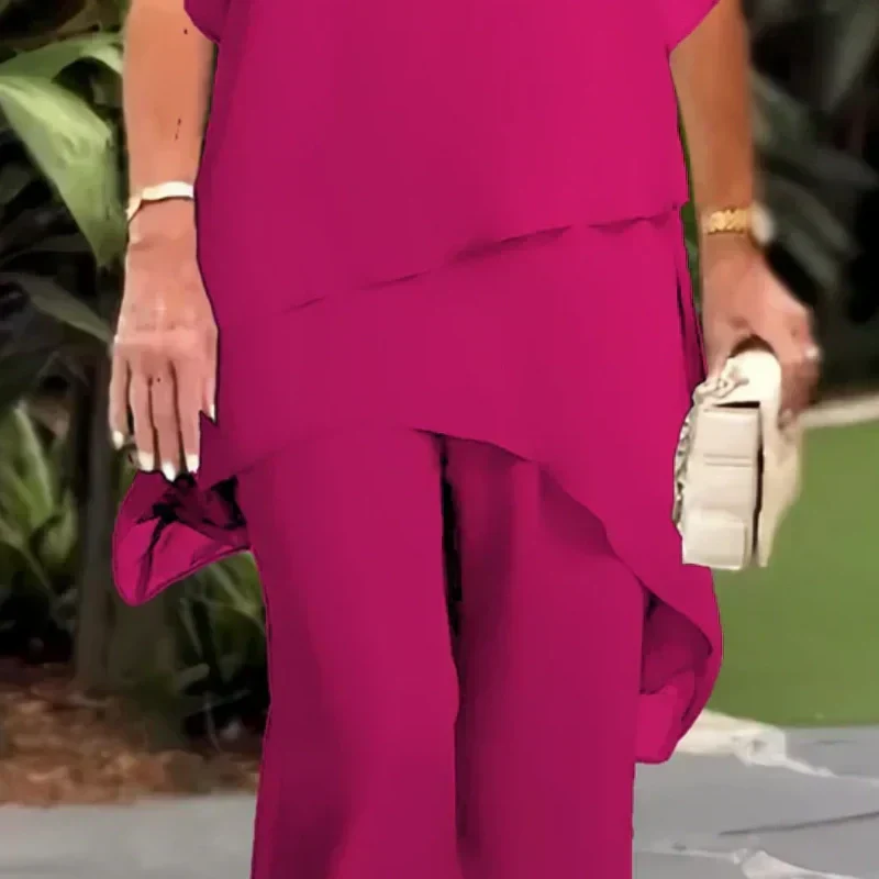 Chic irregular top and trousers set for women | Herlene -7