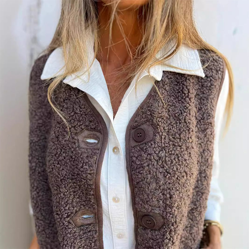 Chic autumn button-down short cardigan gilet for women | Elara -5
