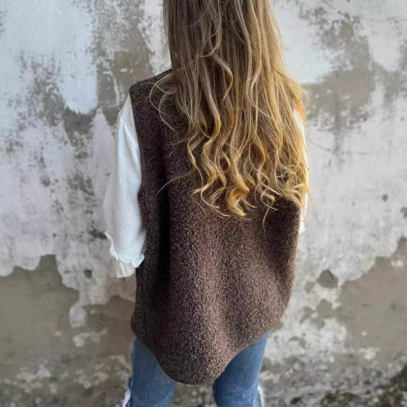 Chic autumn button-down short cardigan gilet for women | Elara -6