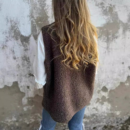 Chic autumn button-down short cardigan gilet for women | Elara -6