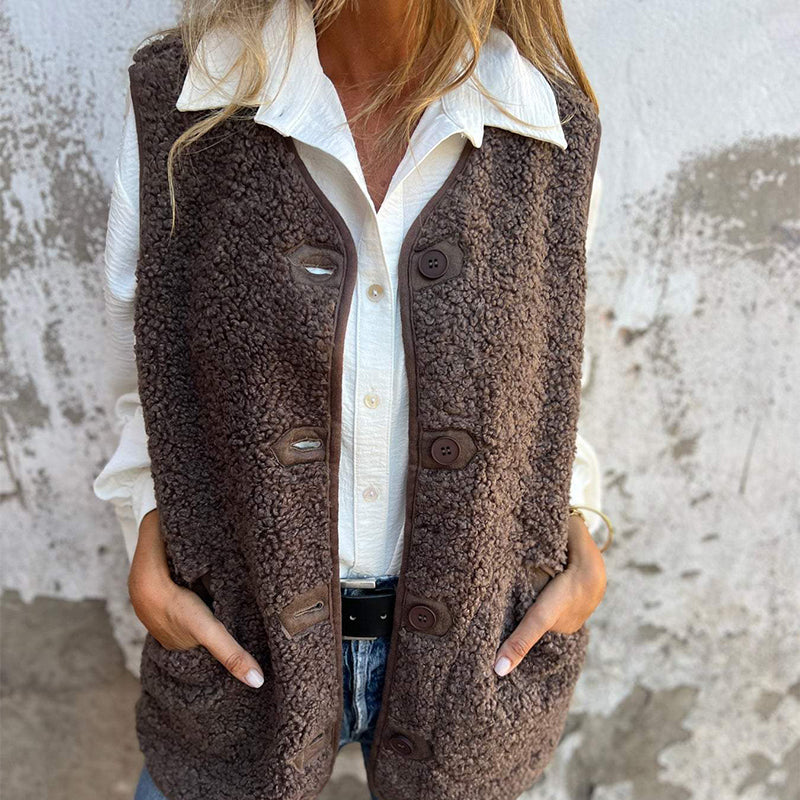 Chic autumn button-down short cardigan gilet for women | Elara -7