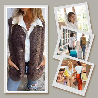 Chic autumn button-down short cardigan gilet for women | Elara -10