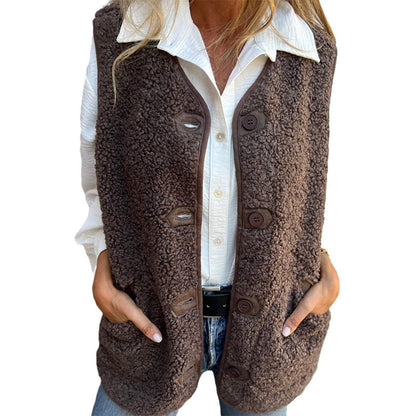 Chic autumn button-down short cardigan gilet for women | Elara -2