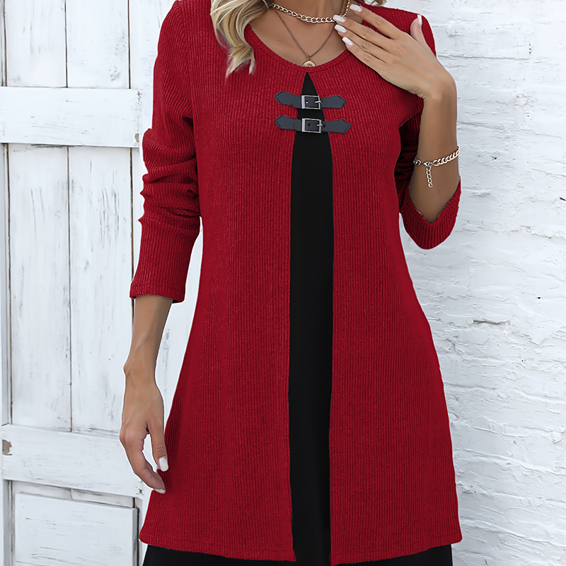 Elegant A-line knee-length two-piece effect dress for women -2
