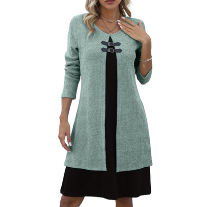 Elegant A-line knee-length two-piece effect dress for women -6