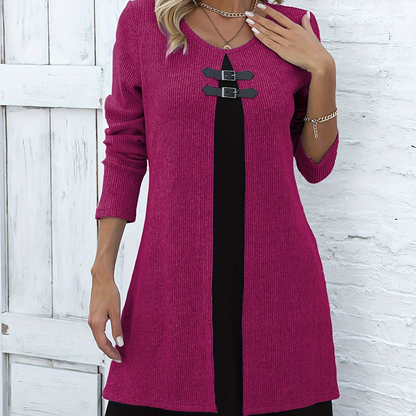 Elegant A-line knee-length two-piece effect dress for women -3