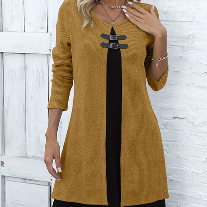 Elegant A-line knee-length two-piece effect dress for women -5