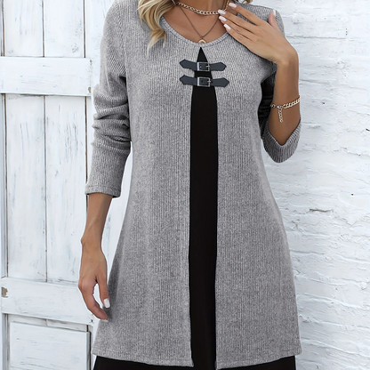 Elegant A-line knee-length two-piece effect dress for women -1