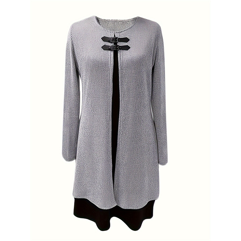 Elegant A-line knee-length two-piece effect dress for women -12