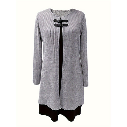 Elegant A-line knee-length two-piece effect dress for women -12
