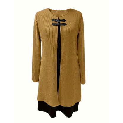 Elegant A-line knee-length two-piece effect dress for women -11