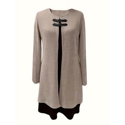 Elegant A-line knee-length two-piece effect dress for women -14