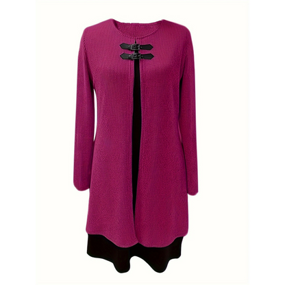 Elegant A-line knee-length two-piece effect dress for women -13