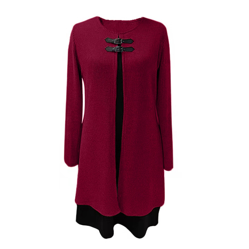 Elegant A-line knee-length two-piece effect dress for women -15