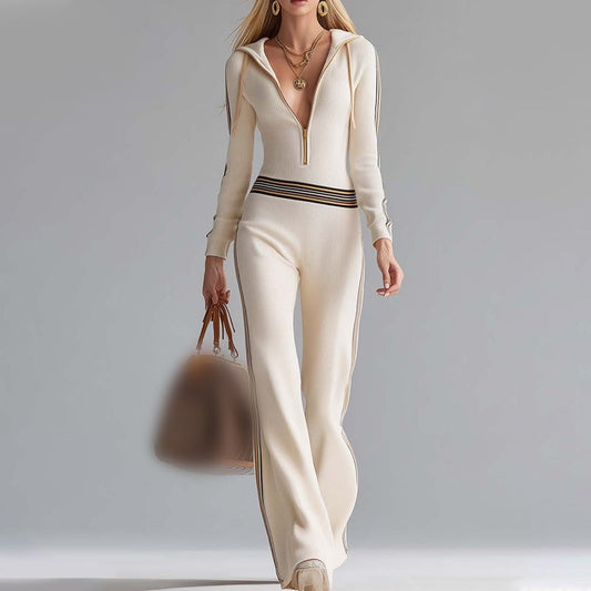Chic sport-luxe hooded everyday jumpsuit for women -1