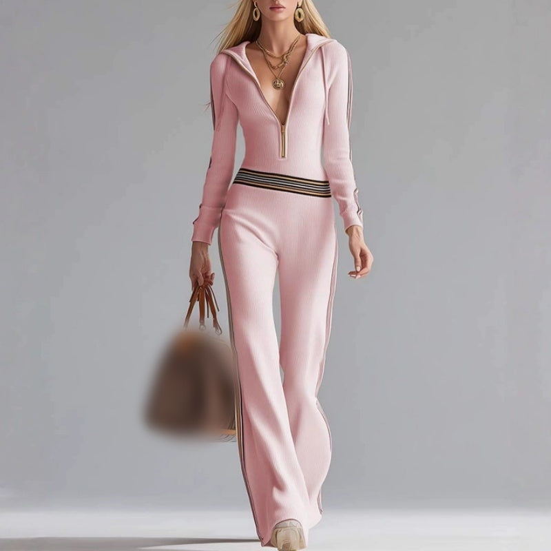 Chic sport-luxe hooded everyday jumpsuit for women -3