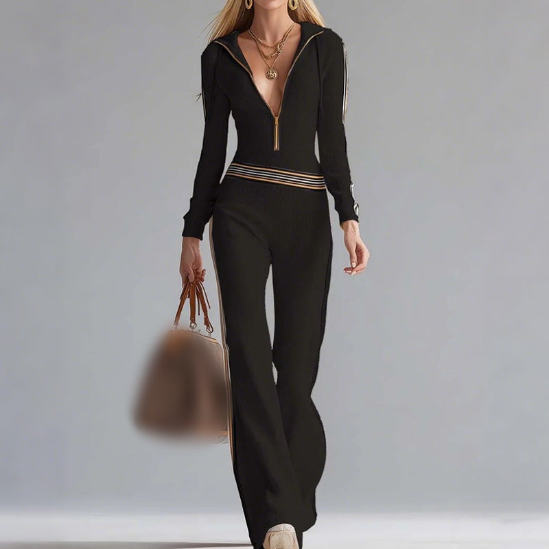 Chic sport-luxe hooded everyday jumpsuit for women -2