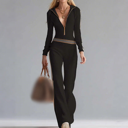 Chic sport-luxe hooded everyday jumpsuit for women -2