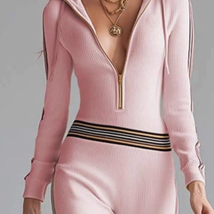 Chic sport-luxe hooded everyday jumpsuit for women -8
