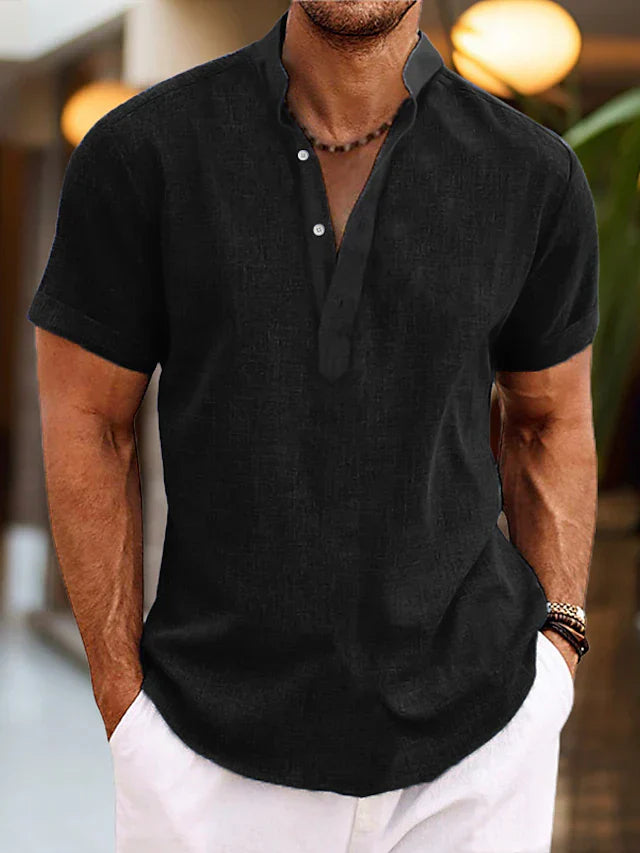 Short sleeve henley collar shirt for men | Arlo -5