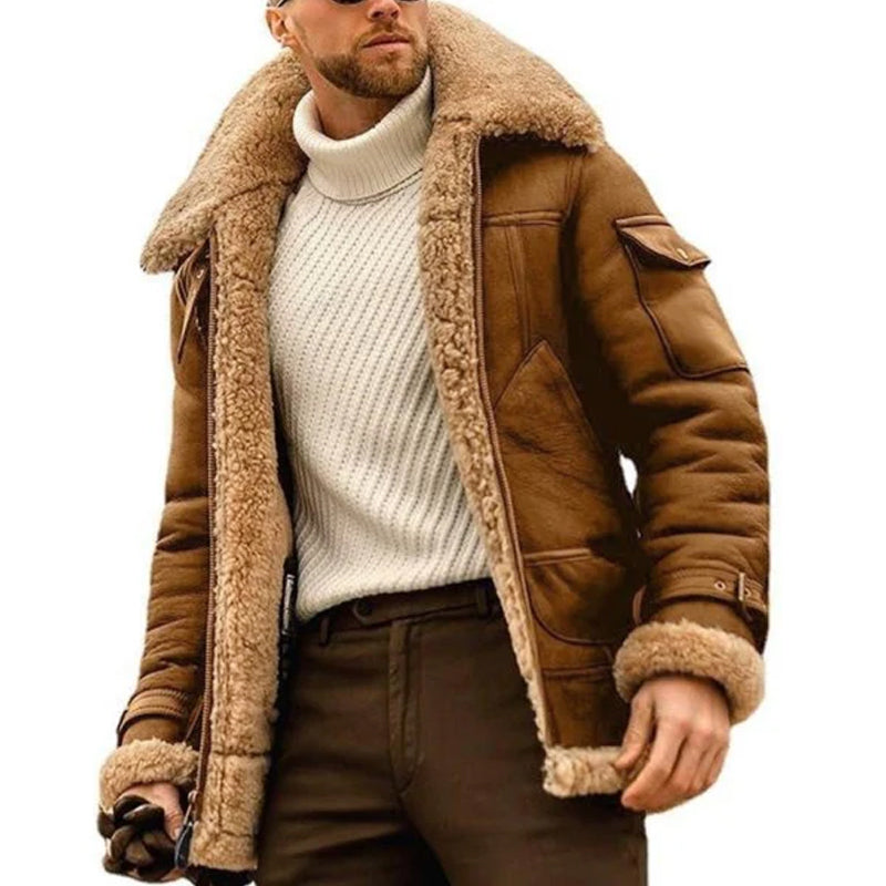 Vintage warm lapel multi-pocket winter coat for men -1