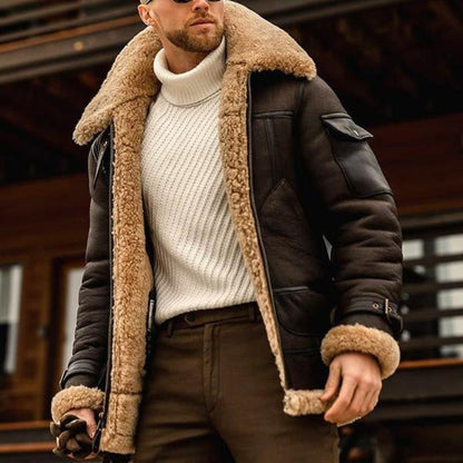 Vintage warm lapel multi-pocket winter coat for men -3