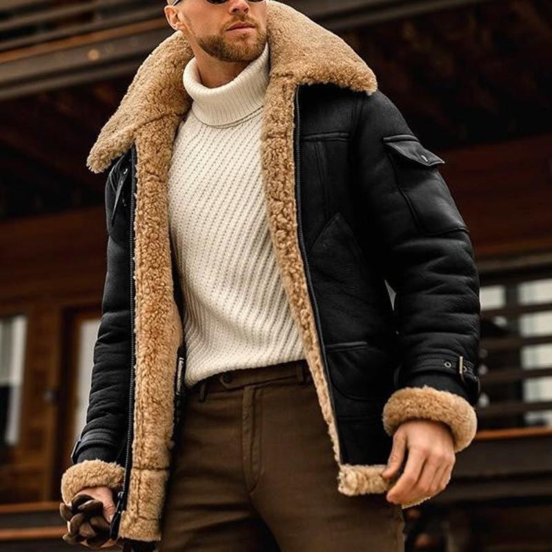 Vintage warm lapel multi-pocket winter coat for men -4