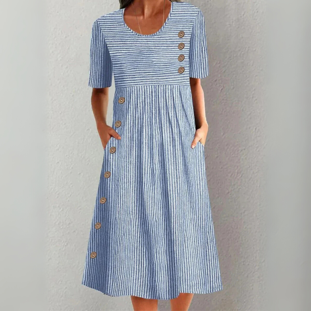 Casual striped everyday midi dress for women | Lenna -1
