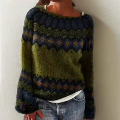 Relaxed geometric knit sweater for women | Silvia -1