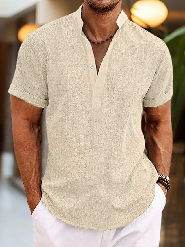 Short sleeve henley collar shirt for men | Arlo -7