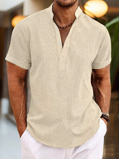 Short sleeve henley collar shirt for men | Arlo -7