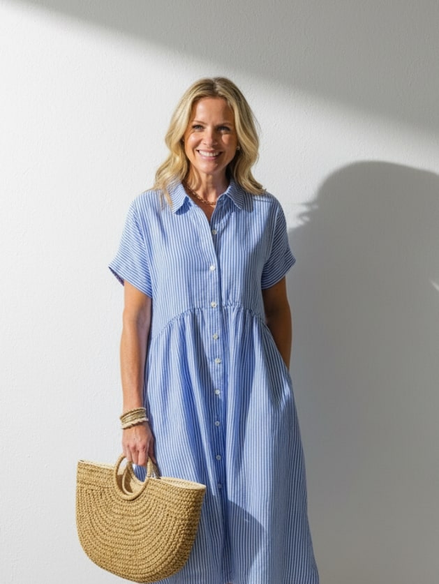 Coastal charm button dress for women -1