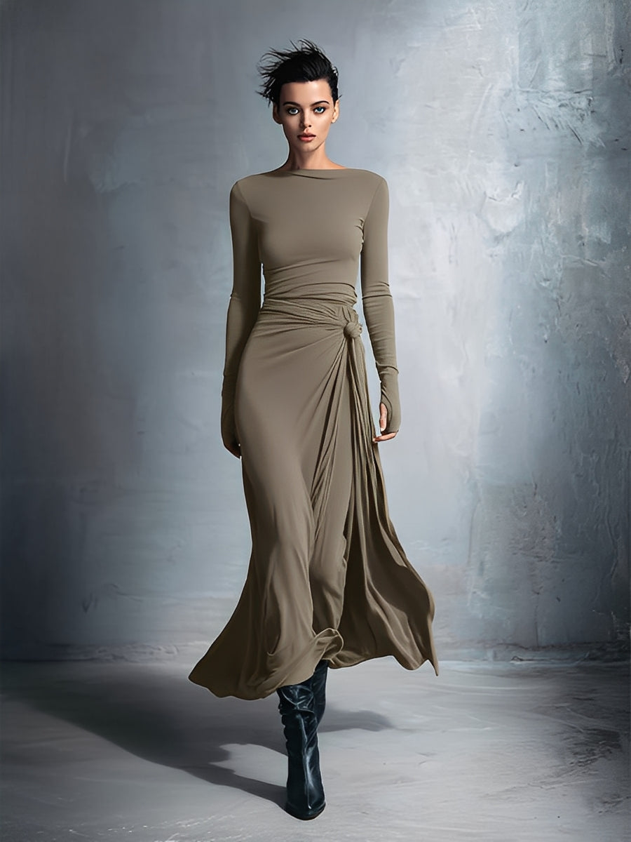 Elegant grey wrap maxi dress for women | Elara -6