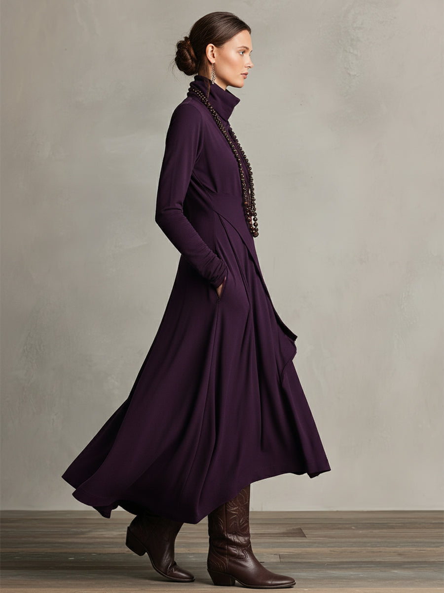 Bohemian draped turtleneck maxi dress jumper for women | Elowen -5